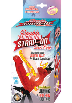 Double Penetrator Strap On C Ring - Red_0