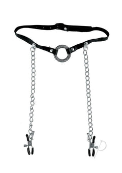 Ffle O Ring Gag and Nipple Clamps Black_1