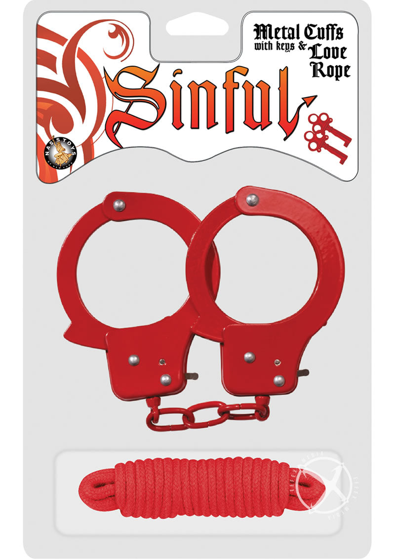 Sinful Metal Cuffs W/keys Love Rope Red_0