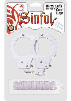 Sinful Metal Cuffs W/keys Love Rope Whit_0