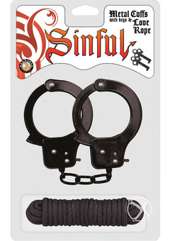 Sinful Metal Cuffs W/keys Love Rope Blac_0