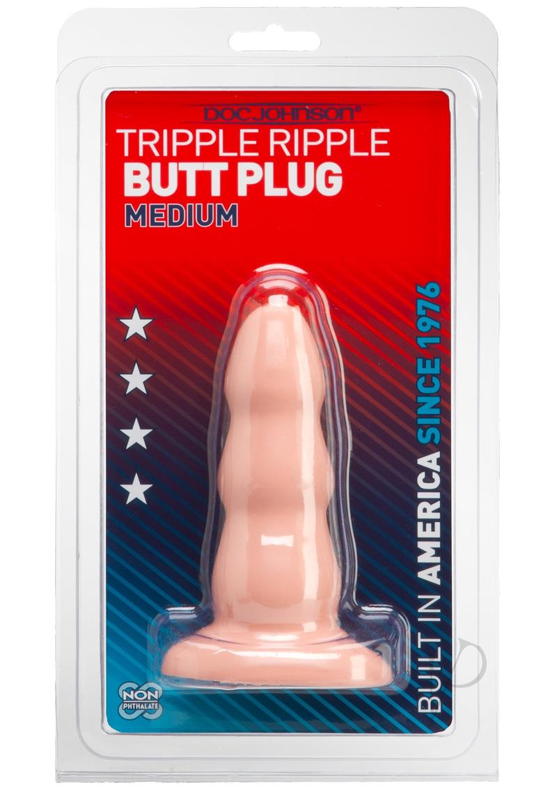 Triple Ripple Butt Plug White Med_0