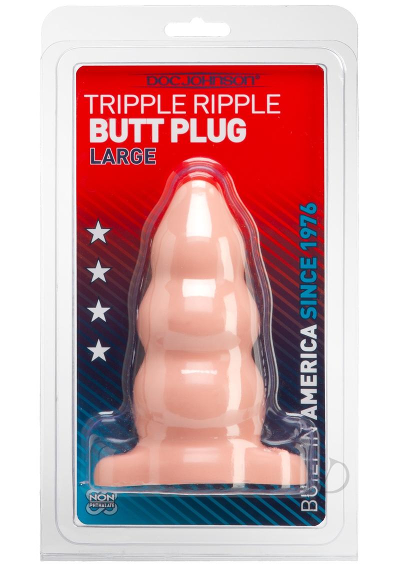 Triple Ripple Butt Plug White Large_0