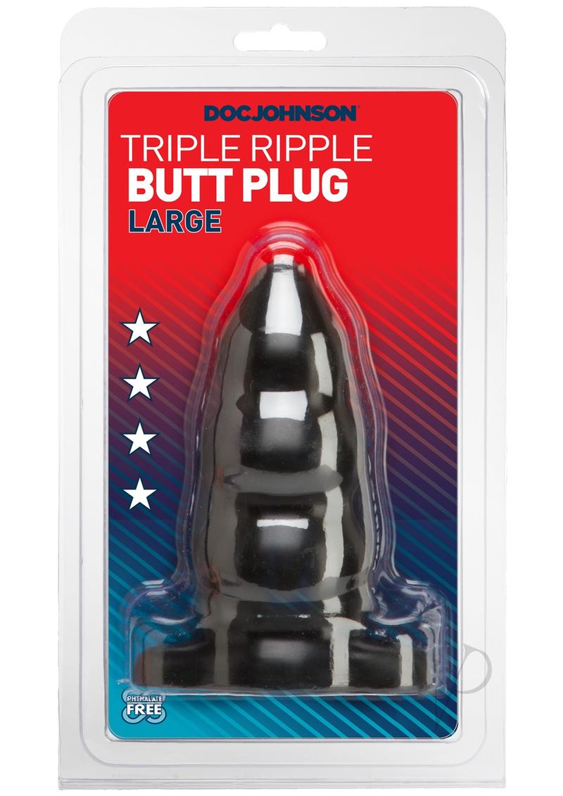 Triple Ripple Butt Plug Black Large_0